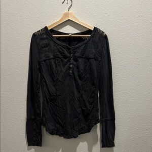 Free People Black Button-Front Blouse
